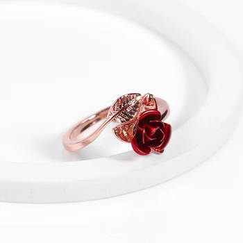 Naiste Punane Roos Kuju Sterling Silver Avatud Ring Reguleeritav Rõngas 2019 Sterling Hõbe Lille Aed Hot Müük