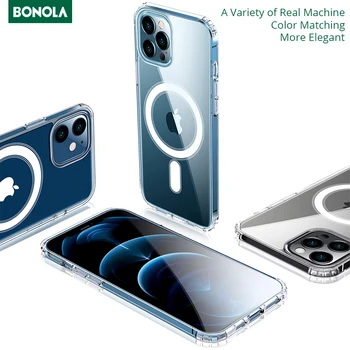 Bonola Luksus Algne puhul MagSafe iPhone 12 Pro Max/12 Mini/11 Kaitsta Katab Tugev Magnet Selge Raske Põrutuskindel Juhtudel