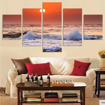 Raamimata 5 Tükki Seina Art Päikesetõusu Rannas Seaview Maali Lõuendile Mere Laine Maastiku Lõuendil Õlimaal