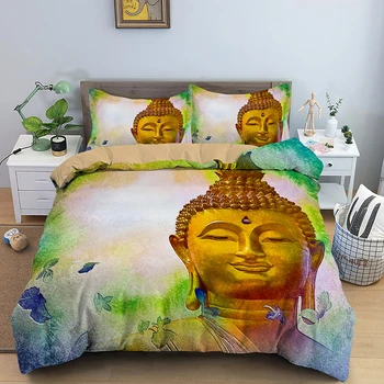 Naeratus Õnnelik Meditatsiooni Buddha Kuningas Voodipesu Komplekt Issand Pringting Tekikott Laulda Topelt Twin Queen Size Koos Padjapüür