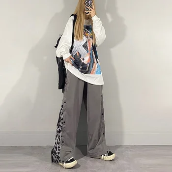 Vabaaja Püksid Naiste Segast Daamid Täispikk Lahe Streetwear Kõrge Waisted Korea Stiilis Lai Jalg Püksid Õpilased Sõbranna