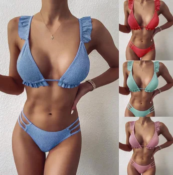 Naiste Ujumisriided 2021 Ruffle 4 Värvi Sexy Bikini ujumispüksid Beach Kanda Kaks Tükki Ujuda Ülikonnad, mis on Suvel