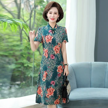 Vintage Print cheongsam Naiste Suvel 2021 Kleit Moodne Retro Seksikas Qipao Vestido Naine
