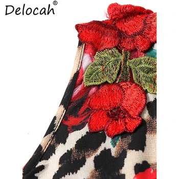 Delocah Raja Moe Suvine Pikk Kleit Pluss Suurus Naiste Seksikas V-Kaelus Leopard Trükitud Appliques Elegantne Vintage Puhkus Kleit