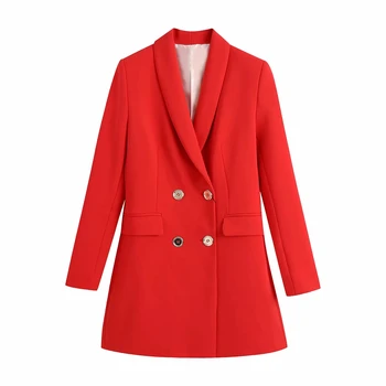 ZA Naiste Kevad-Sügis Fashion Topelt Karavan Punane Slim Pikk Bleiserid Mantel Vintage Pikad Varrukad Naiste Ülerõivad