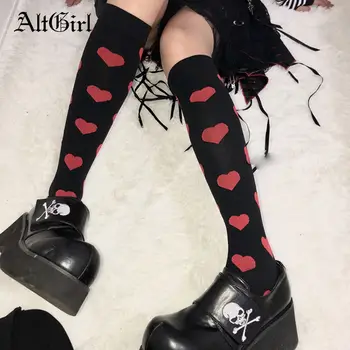 AltGirl Harajuku Gooti Punk Socking Naiste Vintage Lolita Südame Trükitud Toru Sokid Streetwear Emo Alternatiivsete Keskmise Toru Sokid
