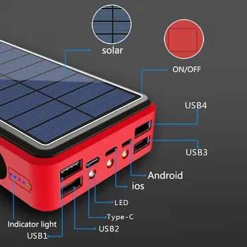 80000mAh Solar Power Bank Suure Mahutavusega 4USB Porti Solar Charger koos Telkimine Valgus Powerbank Välise Aku Xiaomi IPhone