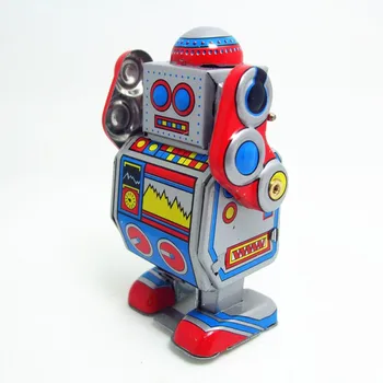 [Naljakas] Klassikaline kollektsioon Retro Kellavärk likvideerida Metallist Jalgsi Tina Bänd DJ meetme robot meenutada Mehaaniliste mänguasjade lapsed kingitus