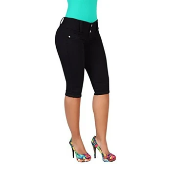 Suvel Naiste Tahke Nuppu Taskutega lühikesed Püksid Pingul Hip-liftingFitness Sport lühikesed Püksid Naiste pluss Suurus Capri Püksid püksid naine