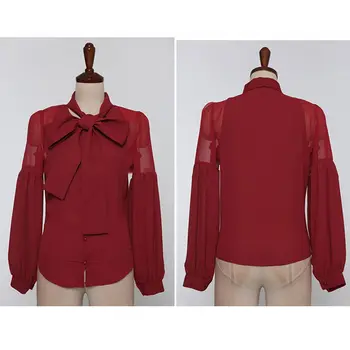 Sifonki Pluusid Naiste Kevad-Sügis Fashion Pikad Varrukad Red Bow Särk Kontori Pluus Slim Vabaaja Tops Naine Pluss Suurus