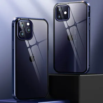Kahepoolne Klaasist Magnet-Metal Case For iPhone 12 Mi Ni 12 11 XS Max Pro 7 8 Pluss-XR-X SE kogu Keha Kaitset Telefoni Kate