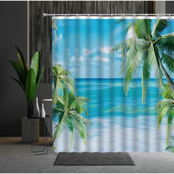 Liivarand Vann Kardina Hawaii Maastik Home Decor Päikest Seashell vannituba, Dušš Kodu Toote Teenetemärgi Rippuvad Kardin