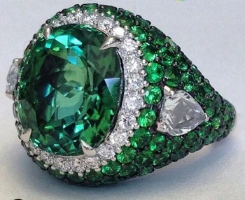 Naiste Mood 925 Hõbedast Värvi Ring Elegantne Luksus Roheline Gemstone Ehted Pulmad Engagement Pool Ringi Kingitus Suurus 5-11