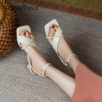 SOPHITINA Suvel Naiste Sandaalid Kollane Magus Premium Nahast Sandaalid Avatud Varvas Kitsas Bänd Pahkluu Rihm Mood Daam Kingad AO869