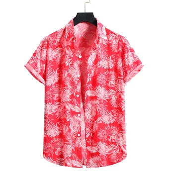 2021 Casual Fashion Havai Meeste Särgid Suvi Lill Printida Särk Meeste Puuvillased Streetwear Seista Krae Rand Lühikese Varrukaga Topid