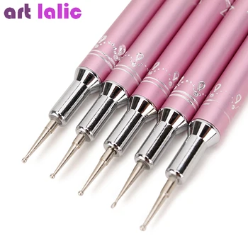 5tk/set kahe otsaga Dotting Pen Top Grade 2-Viise Roosa Dot Pen Nail Art Tool Marbleizing Värvimiseks Pliiatsid