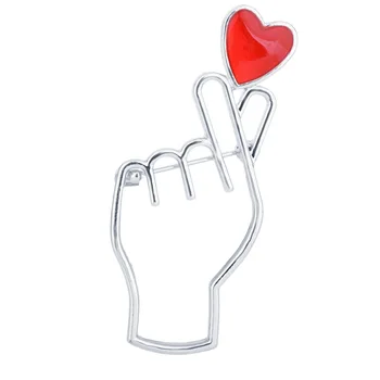 Korea Fashion Südame Käega Žesti Pin Sõrme Punane Armastuse Südame Kuju Emailiga Sõrmed Metallist Sõle Rinnamikrofon Pin Badge Ehted Tarvikud
