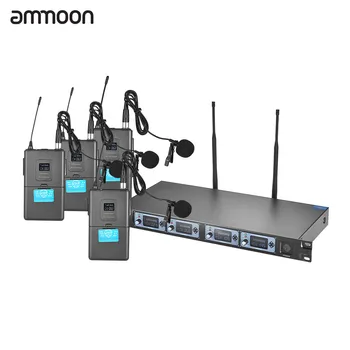 Ammoon 4S Professionaalne 4 Kanaliga UHF Traadita Lavalier Revääri ja Krae Clip-on Mikrofoni Süsteem 4 Mic LCD-Karaoke Pidu