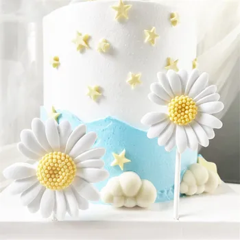 1tk Valge Daisy Vaik Cake Toppers Sünnipäeva Magustoit Teenetemärgi Pulmapidu Cupcake Torukübar Fondant Kook Decor Tarvikud