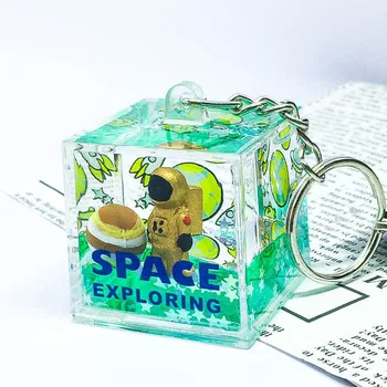 Salapärane Ruum Raba Square Võtmehoidja Astronaut Kott Võlu Võtmerõngast Ehted Glitter Liikuv Vedelik Võtmehoidja Loominguline Kingitus