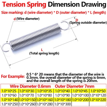 Silindriline Spiraalsed tõmbevedrud Laiendamine Kevadel Pullback Vedru Traadi Läbimõõt on 1,0 mm Välisläbimõõt 10mm Süvis Kevad