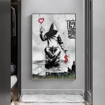 Banksy Lõuend Armastus Üle Raha Grafiti Street Art Canvas Trükkimine, Plakatid ja Pildid Seina Art Pilte elutuba Decor