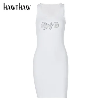 Hawthaw Naiste Suve Mood Kirja Prindi Bodycon Osapool Paketi Hip Soild Värvi Tank Mini Kleit Sundress 2021 Naiste Rõivad