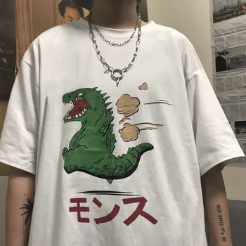 Aolamegs Meeste T-Särgid Cartoon Dinosaurus Trükitud Ülepaisutatud T-särk Jaapani Vintage Harajuku Streetwear Suvel Tee Särgid Paar