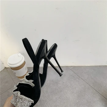 Mood Naiste Sandaalid Avatud Varvas Rhinestone Disain Tagasi Rihm Õhuke Kõrge Kontsaga Mustad Sandaalid Slingback Gladiaator Pool Sandaalid