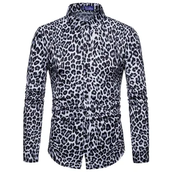 2021 Mens Fashion Leopard Print Särk Kvaliteetse Pika Varrukaga Särk Sotsiaalne Mees Juhuslik Isik Homme Särk