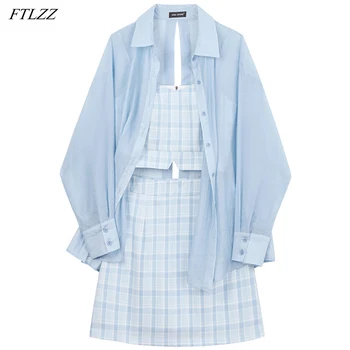 FTLZZ Suvel Naiste Uus Kolme osaline Komplekt Lady Pilduma Tops+lühike Seelik+Särk Päikesekaitsetoodete Mantel Mood Set Street Fashion Ülikond