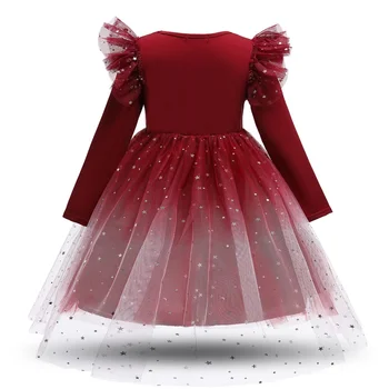 2021 Tüdruk Kleit Mood Tumesinine Sügisel Tüdrukute Kleit Sünnipäeva Kleit Star Litrid Voile Kleit Tüdruk Printsess Vestidos