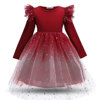 2021 Tüdruk Kleit Mood Tumesinine Sügisel Tüdrukute Kleit Sünnipäeva Kleit Star Litrid Voile Kleit Tüdruk Printsess Vestidos