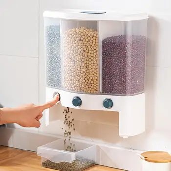 Seinale Paigaldatud Eraldi Riisi Kopp Teravilja Dispenser Niiskusekindel Plastikust Automaatne Nagid Suletud Mõõtmine Toidu Ladustamise Kasti