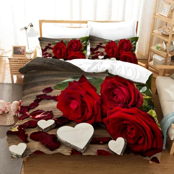 Mood Lill Voodipesu Komplekt Red Rose Tekk Katab Padjapüür Luksus Tekikott Komplekti Bedclothes Pehme Kodutekstiili