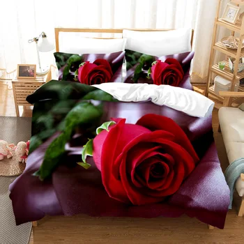 Mood Lill Voodipesu Komplekt Red Rose Tekk Katab Padjapüür Luksus Tekikott Komplekti Bedclothes Pehme Kodutekstiili