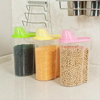2L Plast Teravilja Dispenser Ladustamise Kasti Köögis Toidu Tera Riisi Konteiner Kena Mitmesugused Terad Ladustamise Kasti