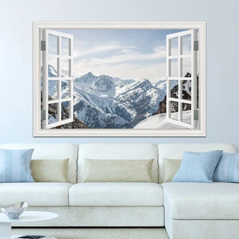 Wall decor elutuba teenetemärgi köök võltsitud Akna Kleebised Päevalille Snowscape 3D-akna vaade seinale plakat seina art