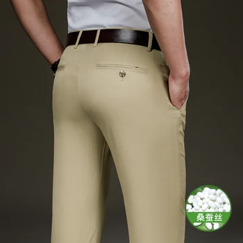 Ülegabariidiliste 42 Meeste Pingevaba-fit Business Casual Venitada Khaki Pant Kõrge Kvaliteedi Modal Silk Meeste Mood ClassicTrousers