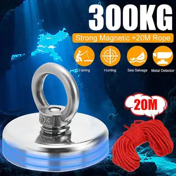 300KG D75mm Super Tugev Neodüüm Magnet Päästmine Magnet süvamere Kalapüük Magnetid Omanik Tõmmates Paigaldus Pott Ringi Eyebolt