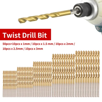 50tk 1/1.5/2/2.5/3mm Puidutööstuse Tööriistad Titanium Kattega HSS Twist Drill Bit Set Vahend Twist Drill Bit Plast Metall, Puit