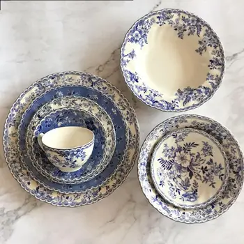 Vintage sinine ja valge portselanist lauanõud praad plaat foto lill magustoit plaat tassi tassi supp kaussi plaat