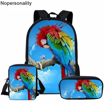 Nopersonality Värviline Papagoi Trükkimine Lapsed Tüdrukud Seljakott 3TK Naiste Lind Muster Reisi Backbag Komplekti Teismeline koolikotid