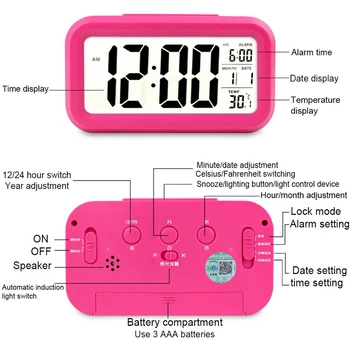 LED Digitaalne Äratuskell Elektrooniline Kell Smart Mute Taustvalgustusega Ekraan-Temperatuur & Kalender Kordus Funktsioon Alarm Clock Hea