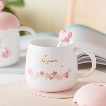 Armas Sakura Keraamiline Kruus Tüdruk Roosa Kaas Cartoon Kohvi Tassi Loominguline Ise Segades Tassi Eco Sõbralik Coffe Cup Naised Kruusid