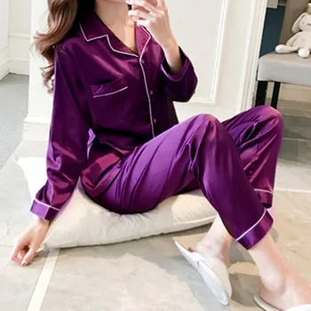 Primavera Uus Elegantne Mood Vabaaja Naiste Lady Satiin Pidžaama Komplekt Pyjama Sleepwear Nightwear Siserõivad Homewear