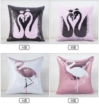 Topelt Värvi Flip Tikitud Litrid Padjapüür Kate Ükssarvik Flamingo Muster Diivan Padi Padjapüür Kodu Kaunistamiseks