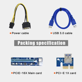 VER008 PCI Express, PCI-E Ärkaja Kaart PCIE 1X kuni 16X 60CM USB 3.0 Kaabel SATA et 4Pin Power Bitcoin Kaevandaja Kaevandamine