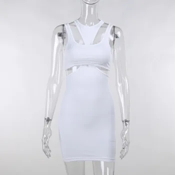 BOOFEENAA Seksikas Lõika Välja Kaks Tööd Kleit Komplektid 2021 Suvel Klubi Mini Kleit Naiste Must Valge Bodycon Sidemega Kleidid C66-BC14