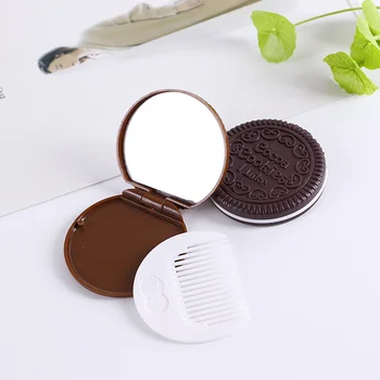 Reisi Meik Peegel Armas Chocolate Chip Cookie Kuju Loominguline Disain Mini Tasku Peegel Kamm Kaasaskantav Peegel Kamm Komplekt
